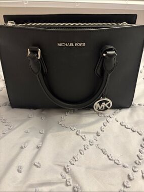 Michael Kors Black Saffiano Top-Handle Satchel with Silver Hardware & Wallet